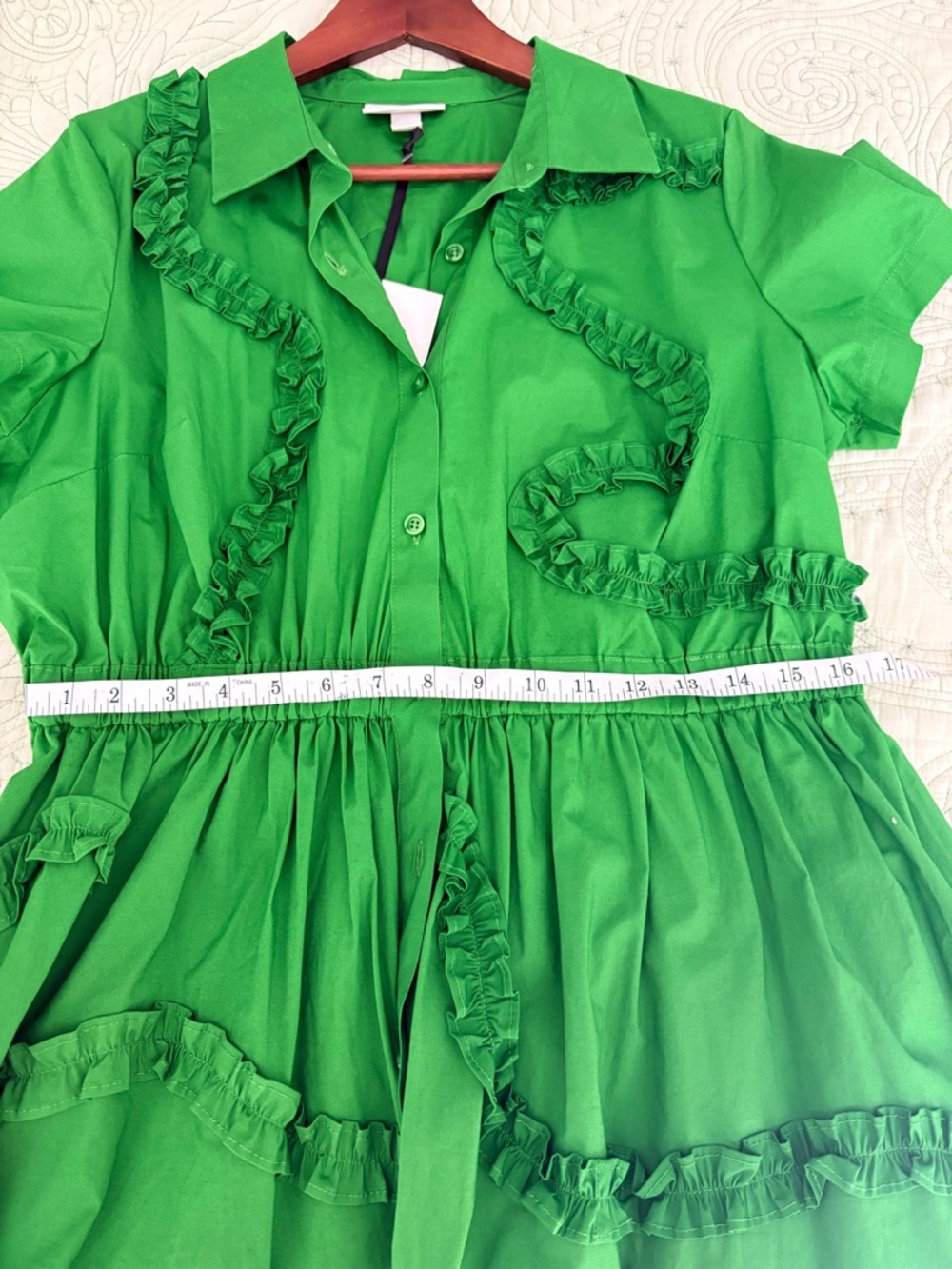 kate spade Green Short-Sleeve Ruffle Midi Dress - Picture 6 of 6